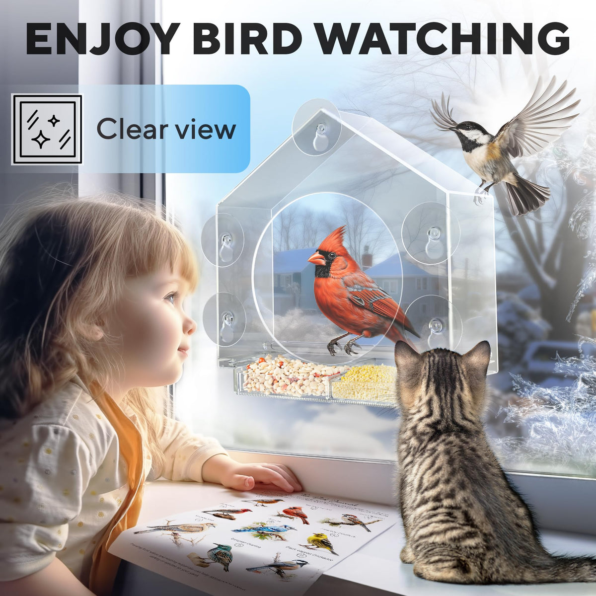 GEROSSI bird feeder uses strong suction cups for secure mounting on glass.
