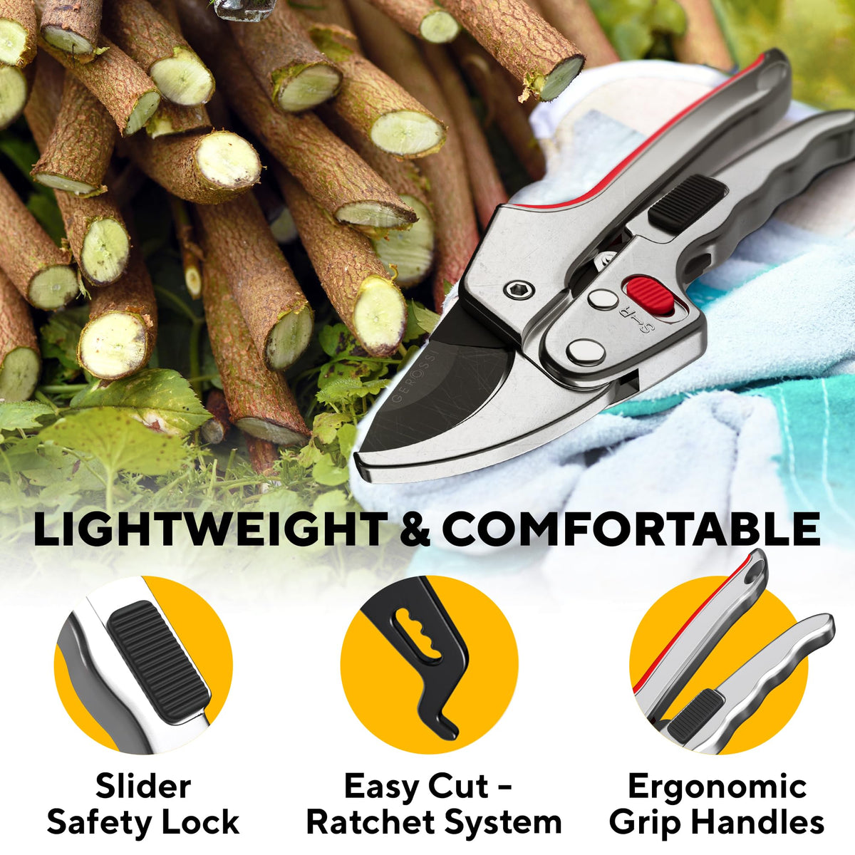GEROSSI safety lock supports one-handed operation for safer pruning