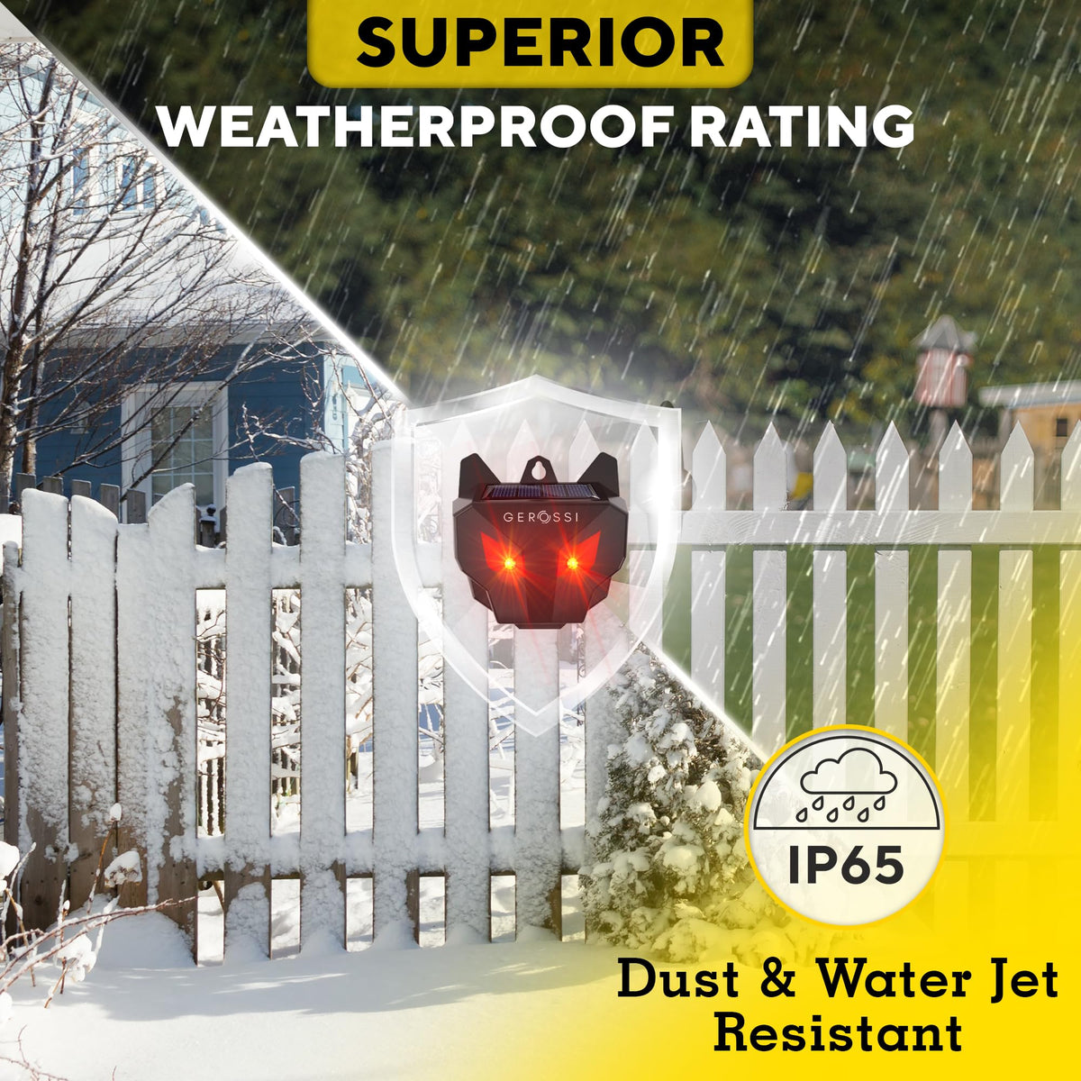 GEROSSI Solar Nocturnal Animal Repeller in action shows 4 Hz flash deterring wildlife