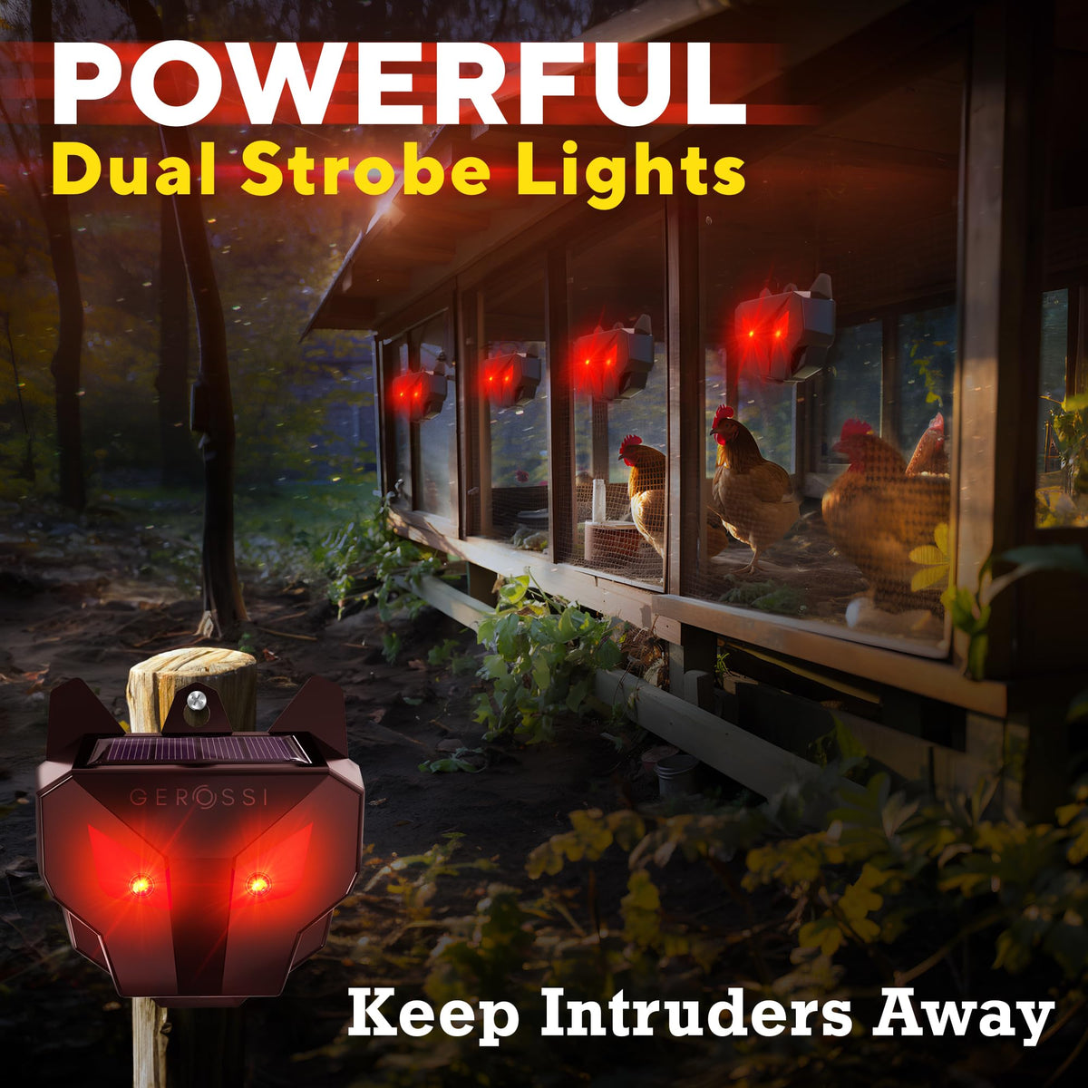 GEROSSI Solar Nocturnal Animal Repeller side angle demonstrates compact, easy mounting