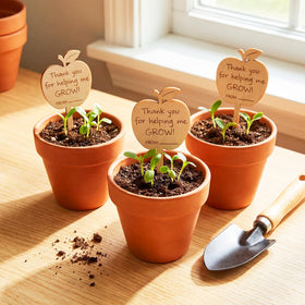 Gerrii apple-shaped plant tag back blank for personalized notes.