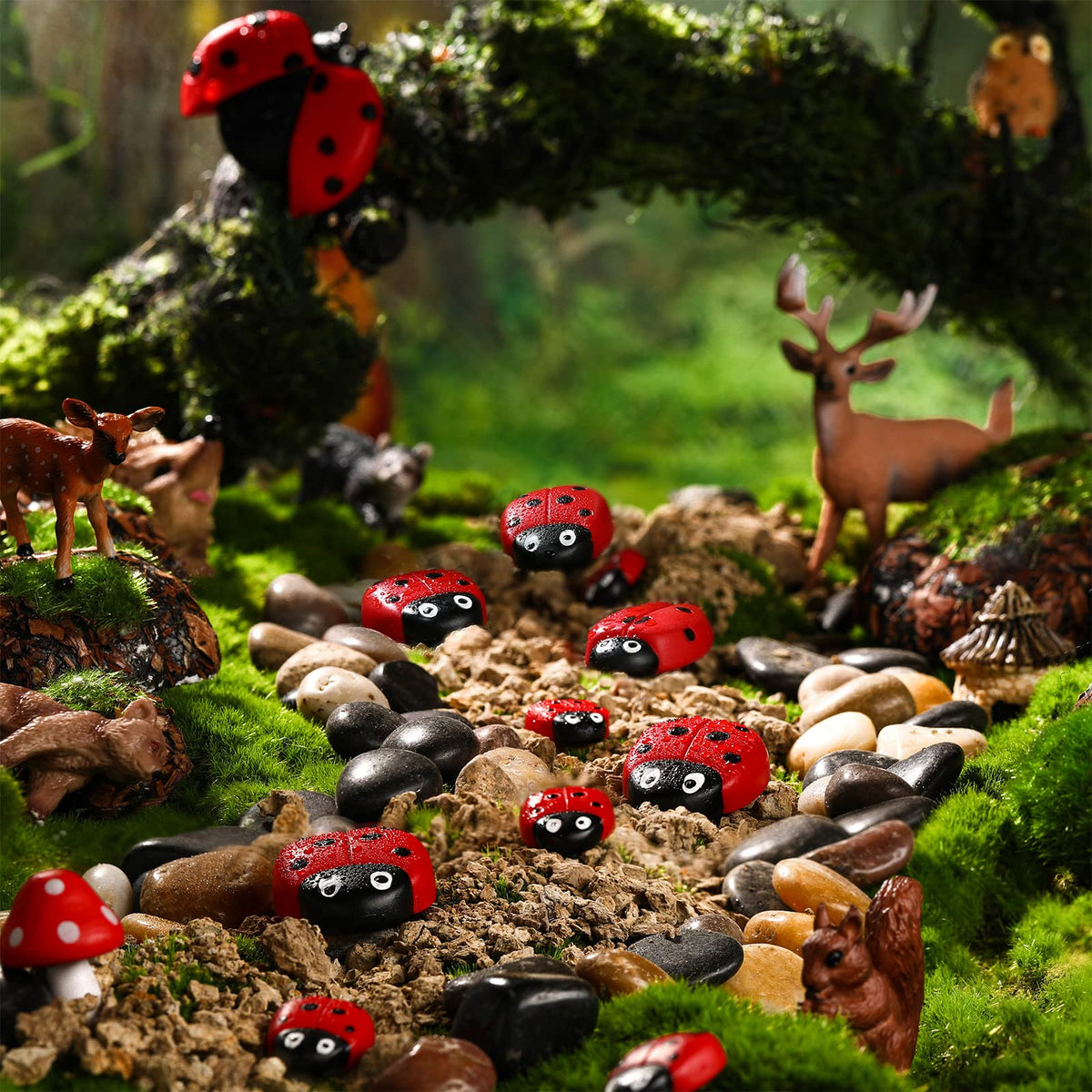 Gerrii Ladybug Stone Varied Sizes offer lifelike garden accents.