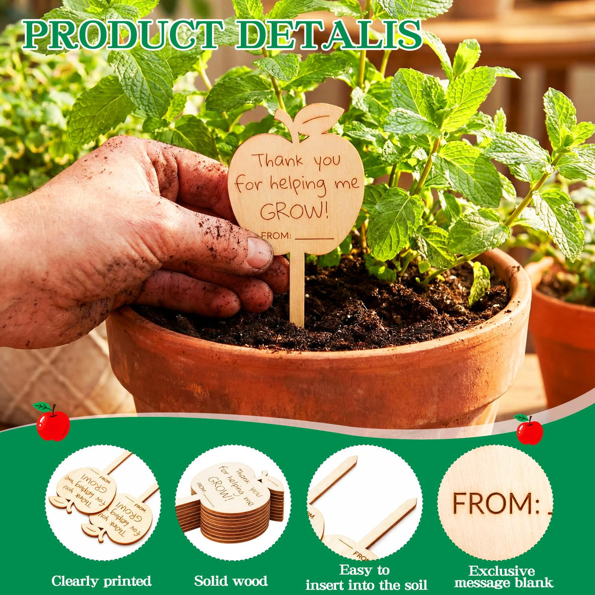Gerrii natural wood labels fit small pots and herbs.