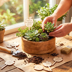 Gerrii wooden teacher appreciation stake for classroom plant labeling.