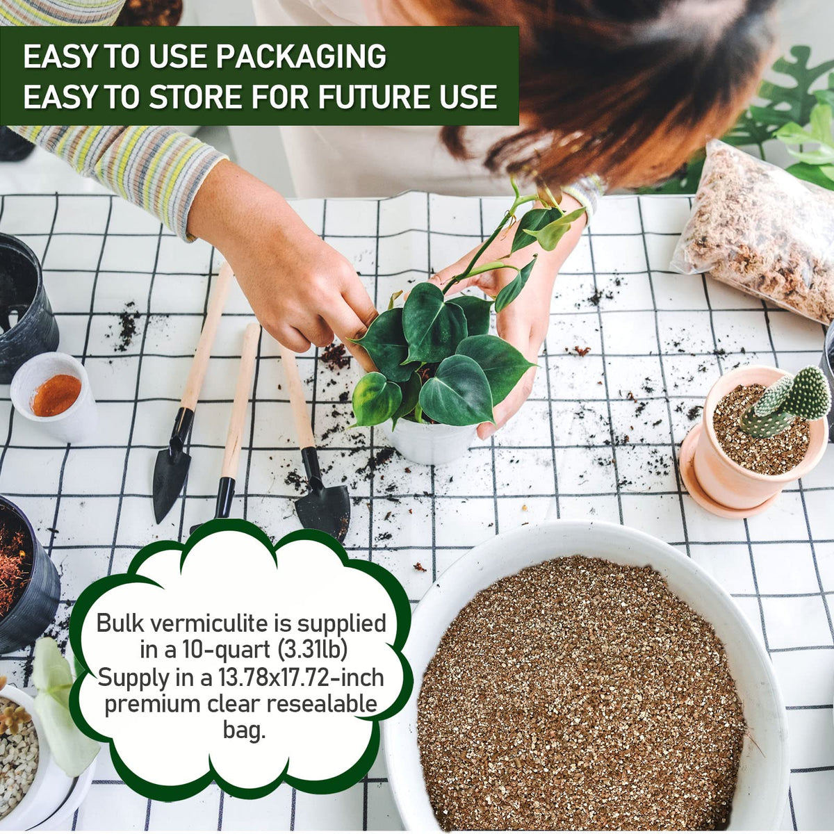 Gerta vermiculite top dressing improves moisture balance for seedlings and potted plants.