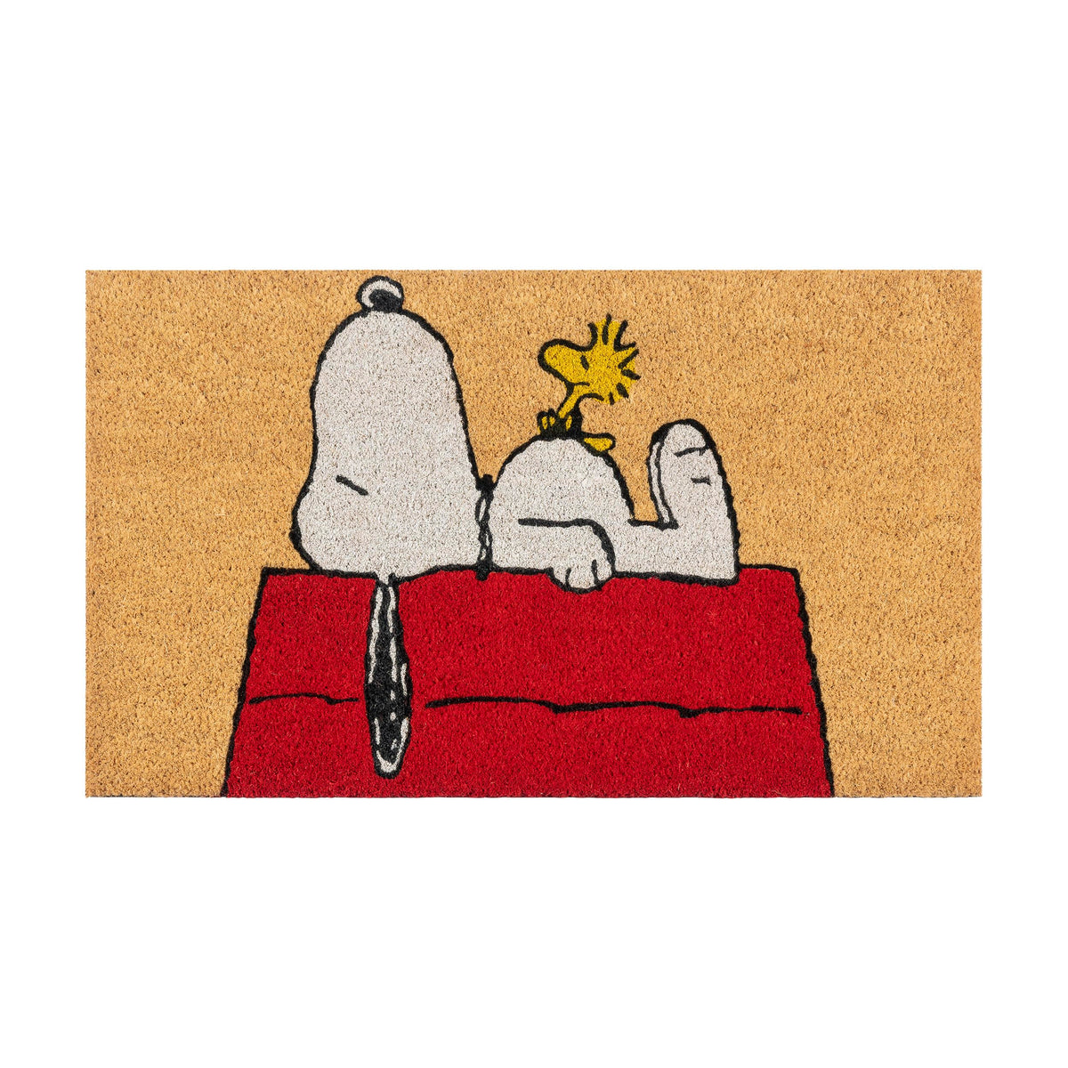 Gertmenian Snoopy coir doormat back view with non-slip backing for safety in wet weather.