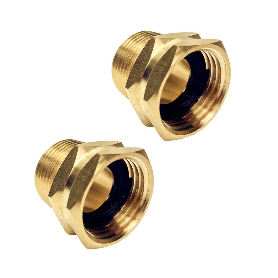 GESHATEN 3/4” GHT to 3/4” NPT brass connector close-up for leak-resistant fittings