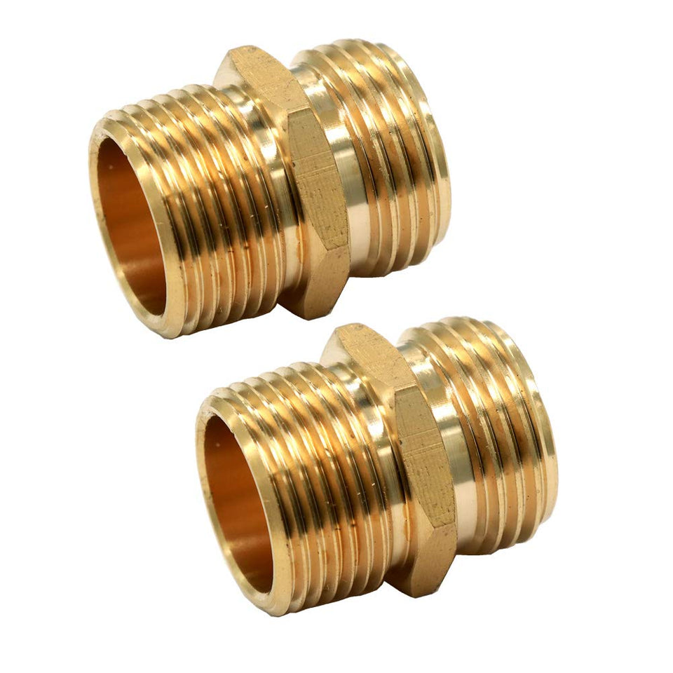 GESHATEN brass 3-4 GHT to 3-4 NPT male connector close-up with sturdy threads