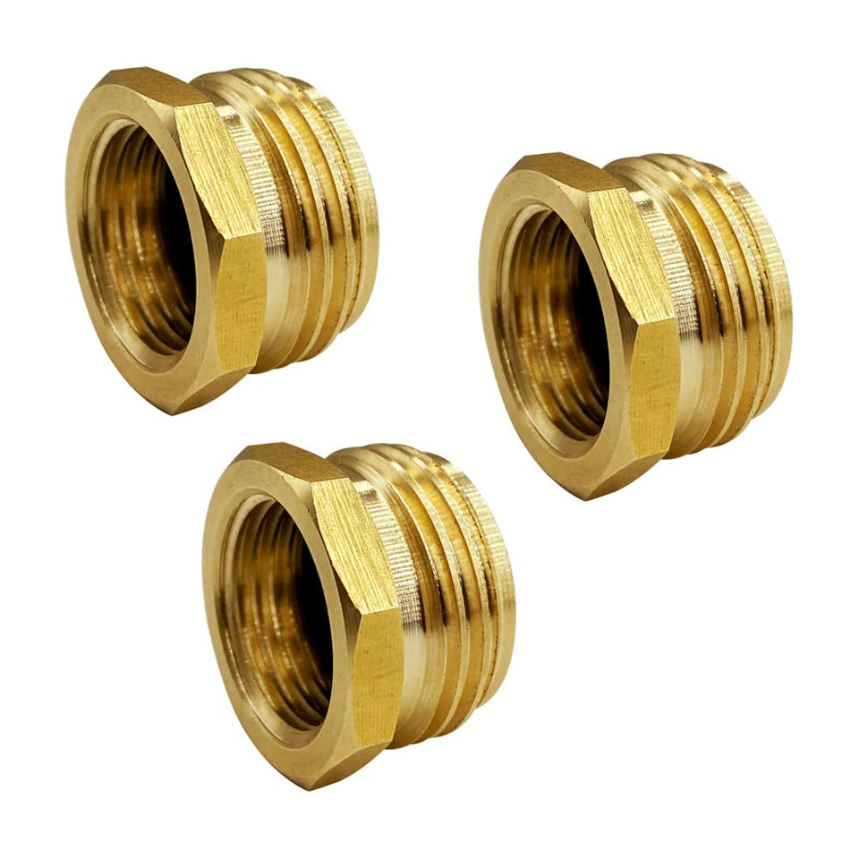 Geshaten brass BSP to GHT adapter close-up for durable, leak-resistant hose connections.