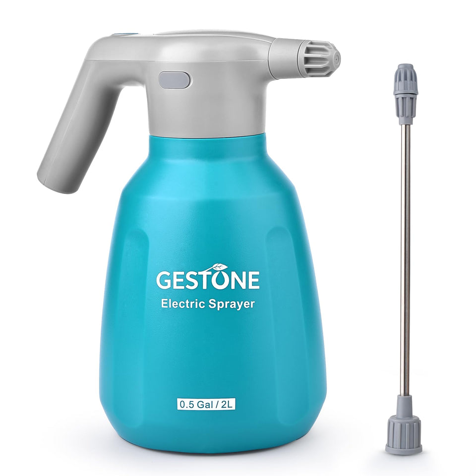 GESTONE electric spray bottle with 2L capacity for extended garden misting.
