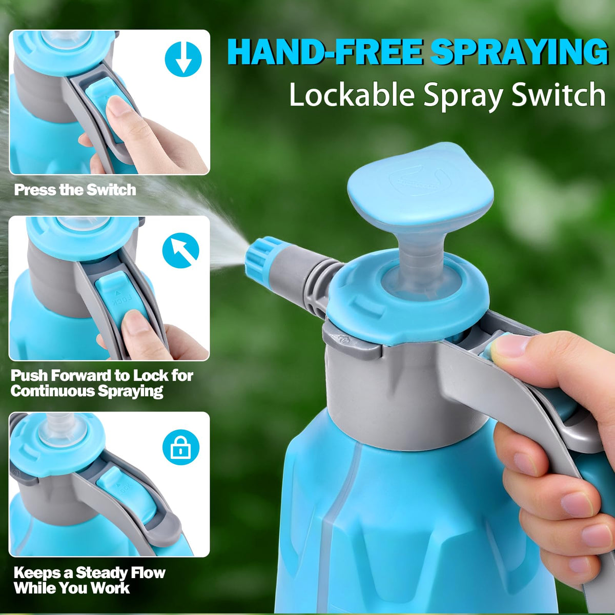GESTONE sprayer with continuous spray lock reduces finger fatigue during long tasks.