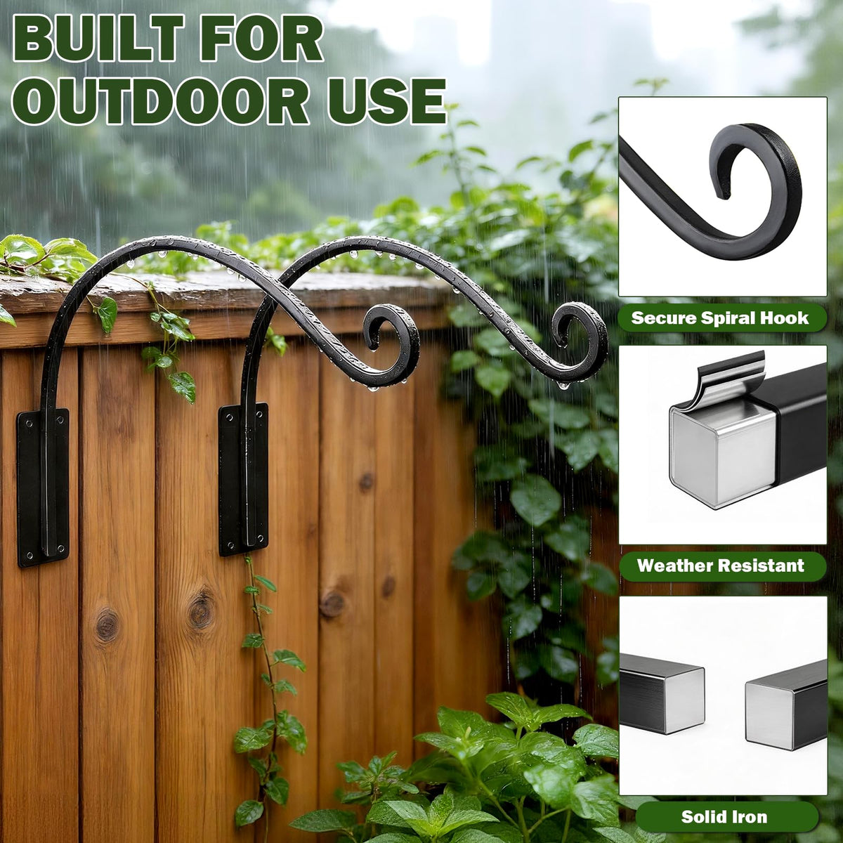 Gestone two-pack wall hooks securely hold baskets, bird feeders, and lanterns.