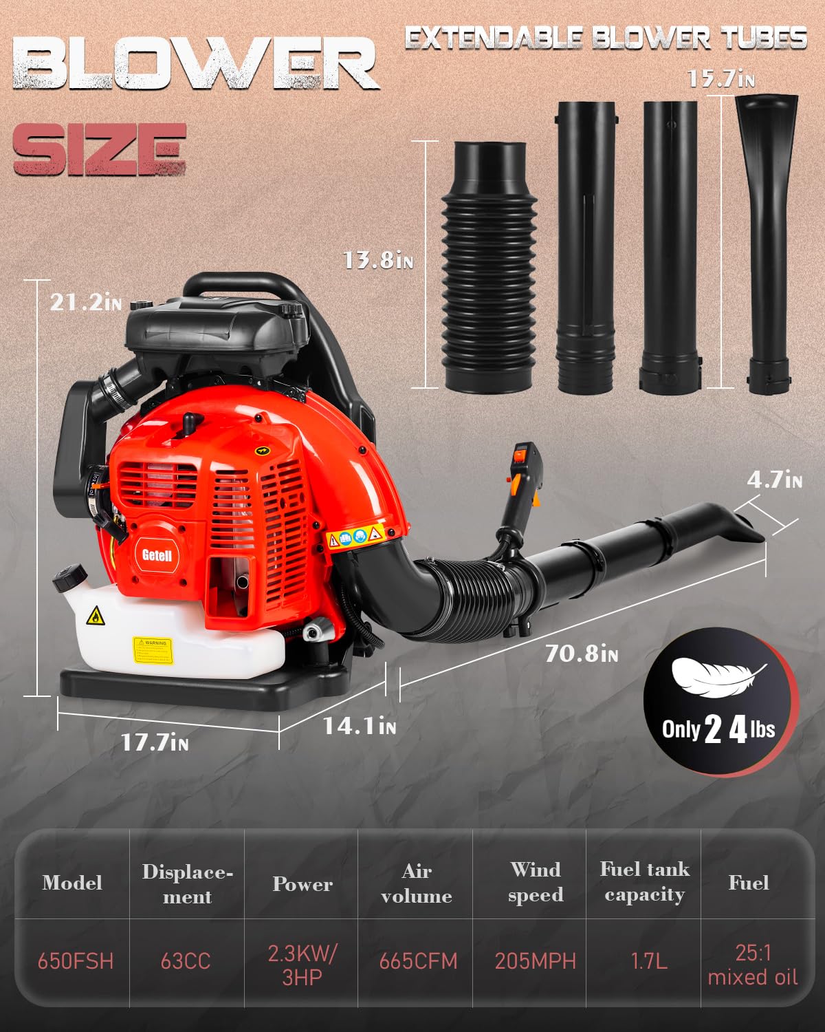 Getell 63cc two-stroke engine delivers strong performance across tasks.