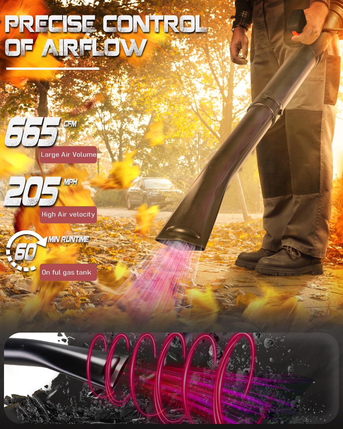 Getell leaf blower with 1.7 L tank for longer operation in the field.