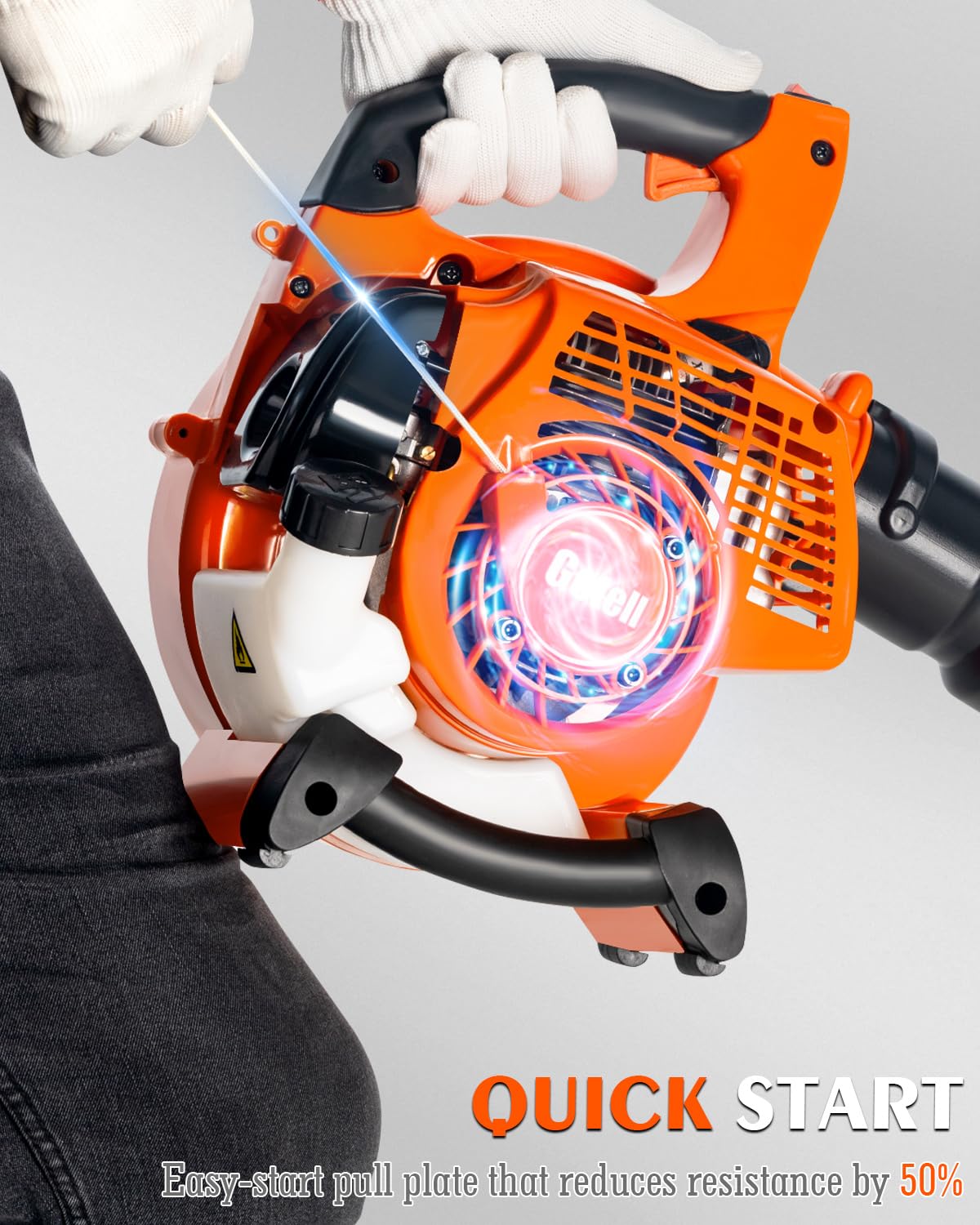 Getell gas leaf blower ideal for light snow removal near sidewalks.