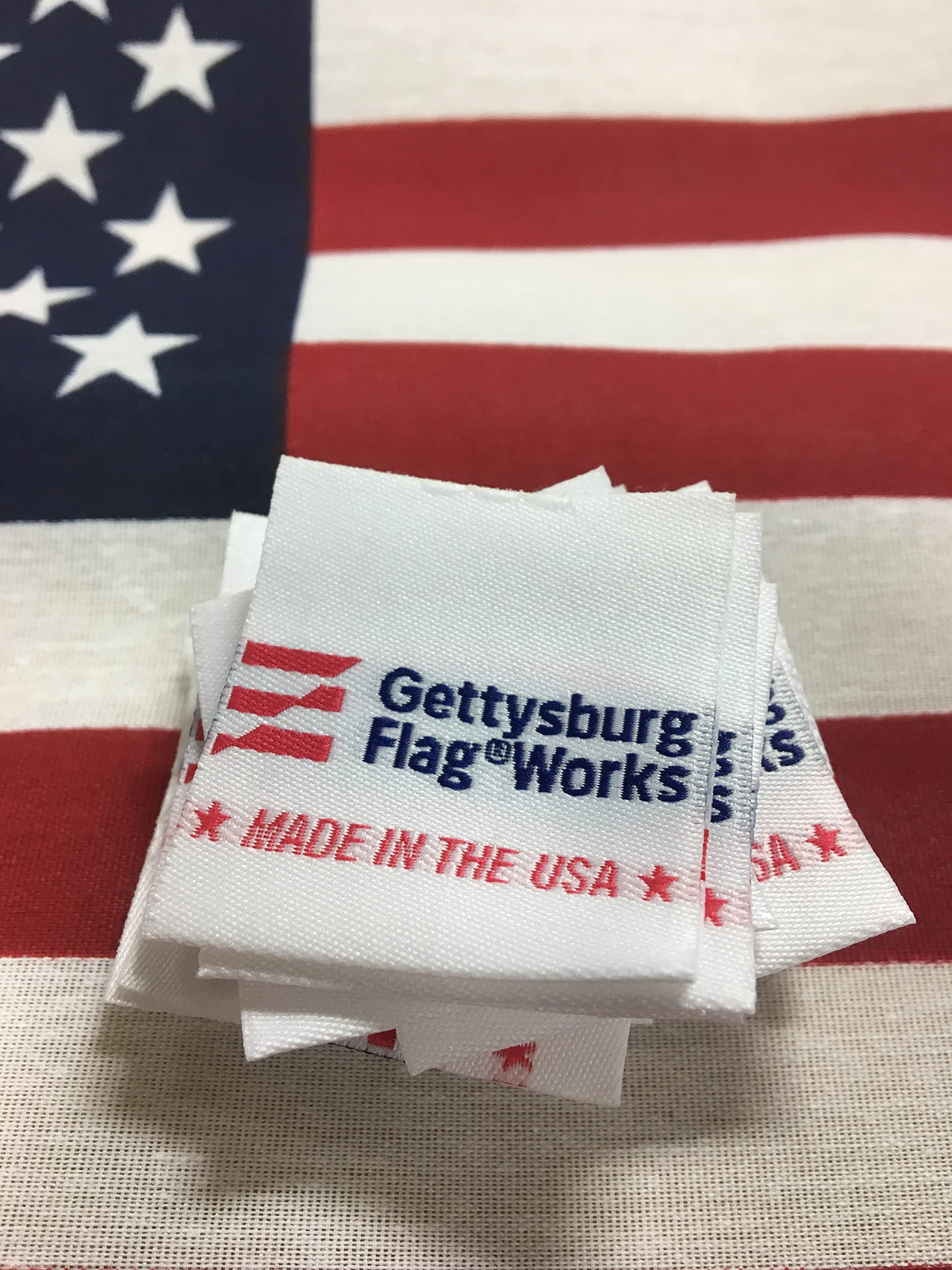 Gettysburg flag single reverse construction with reinforced fly-end stitching.