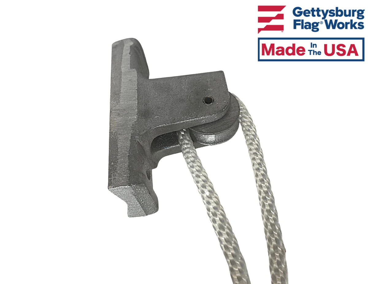 Gettysburg Flag Works vertical mounted pulley side angle highlighting sturdy aluminum body