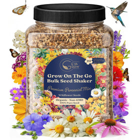 GevaGrow bulk wildflower seed shaker dispenses 20-species mix for vibrant borders.