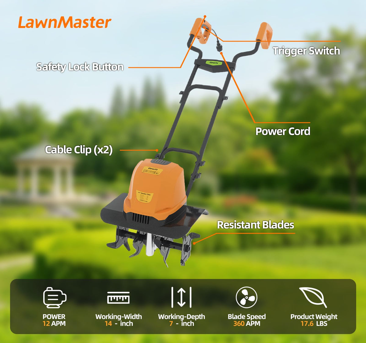 Gewol garden tiller suitable for raised beds and garden plots.