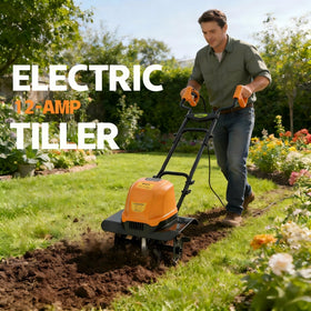 Gewol tiller with four hardened blades delivers even soil penetration.