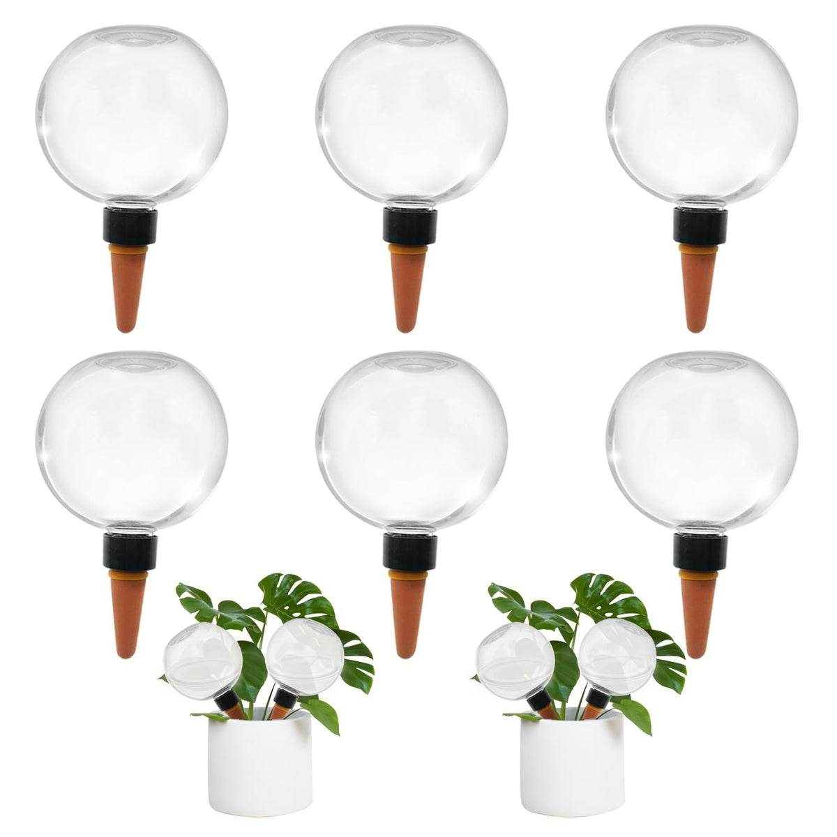GEWOSI 6-pack self-watering globes for indoor plants maintain consistent moisture for healthy growth