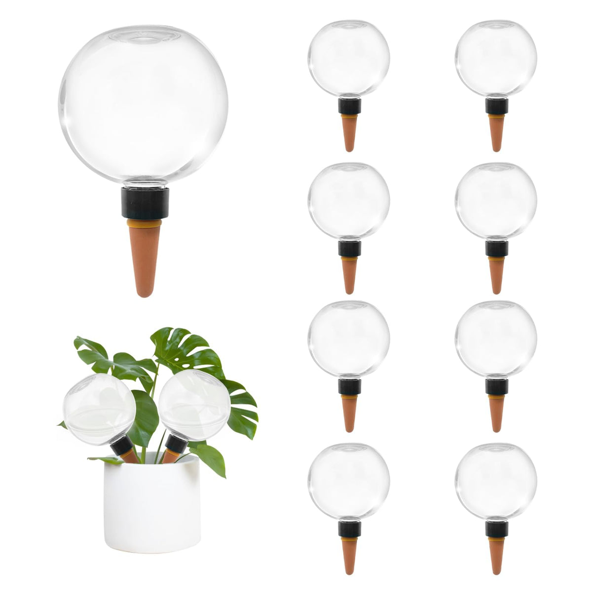 GEWOSI self-watering globes 500ml keep indoor plants hydrated while you're away.