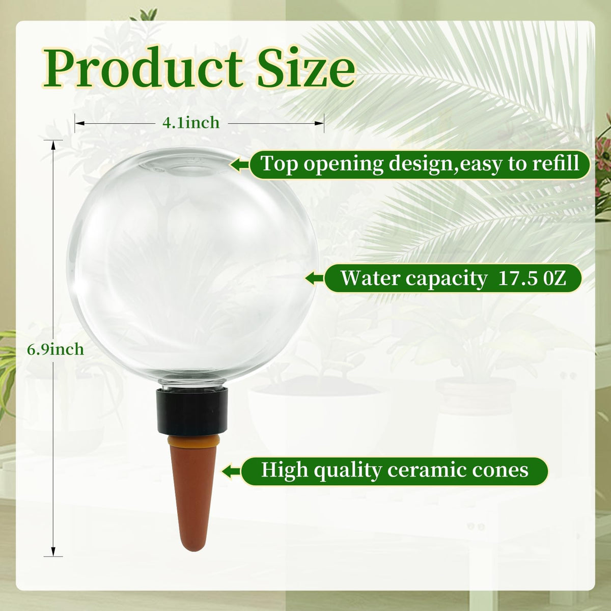 GEWOSI self-watering globe in a pot shows effortless plant care with gradual hydration.