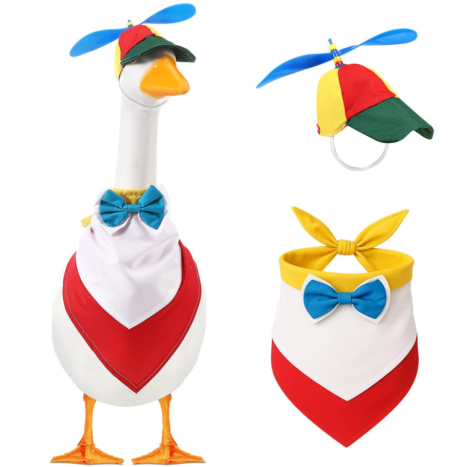 Geyoga rainbow helicopter cap on a porch goose for festive curb appeal