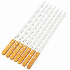 G & F Products BBQ skewers with wooden handles for safe grilling.