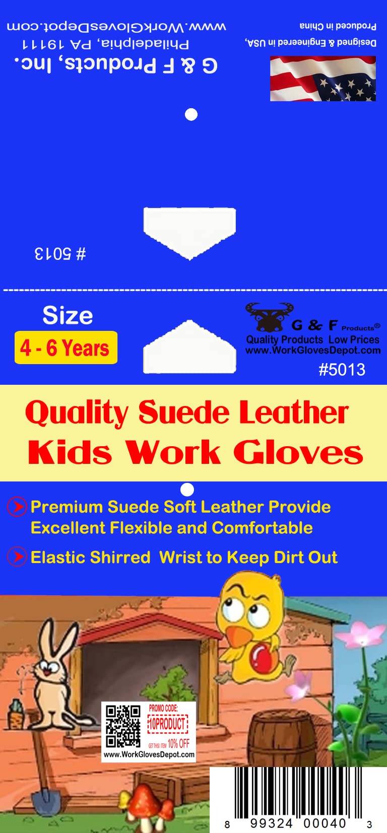 G and F JustForKids gloves worn on a child’s hand during gardening tasks.