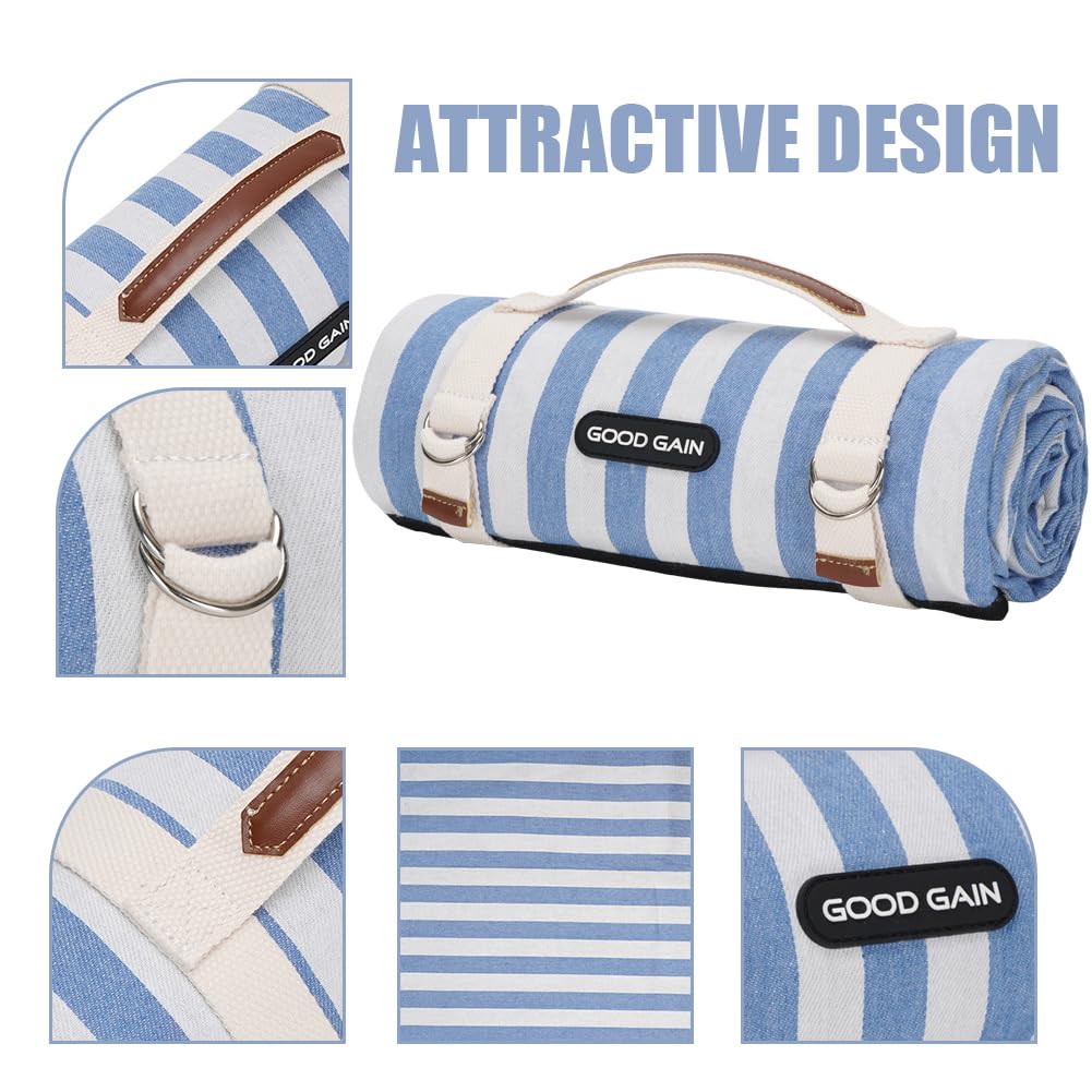 G GOOD GAIN picnic blanket cerulean blue carry strap helps transport