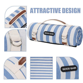 G GOOD GAIN picnic blanket cerulean blue carry strap helps transport