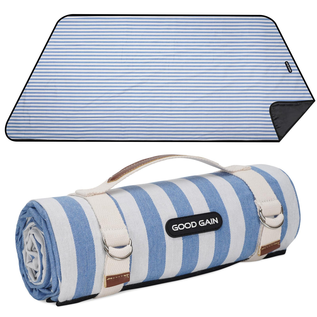 G GOOD GAIN picnic blanket cerulean blue folded for compact travel