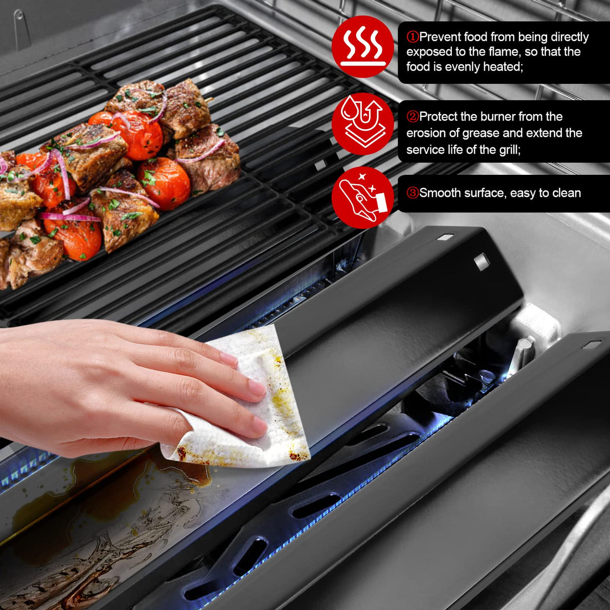 Dual square mounting holes on GGC heat plate for secure burner mounting.