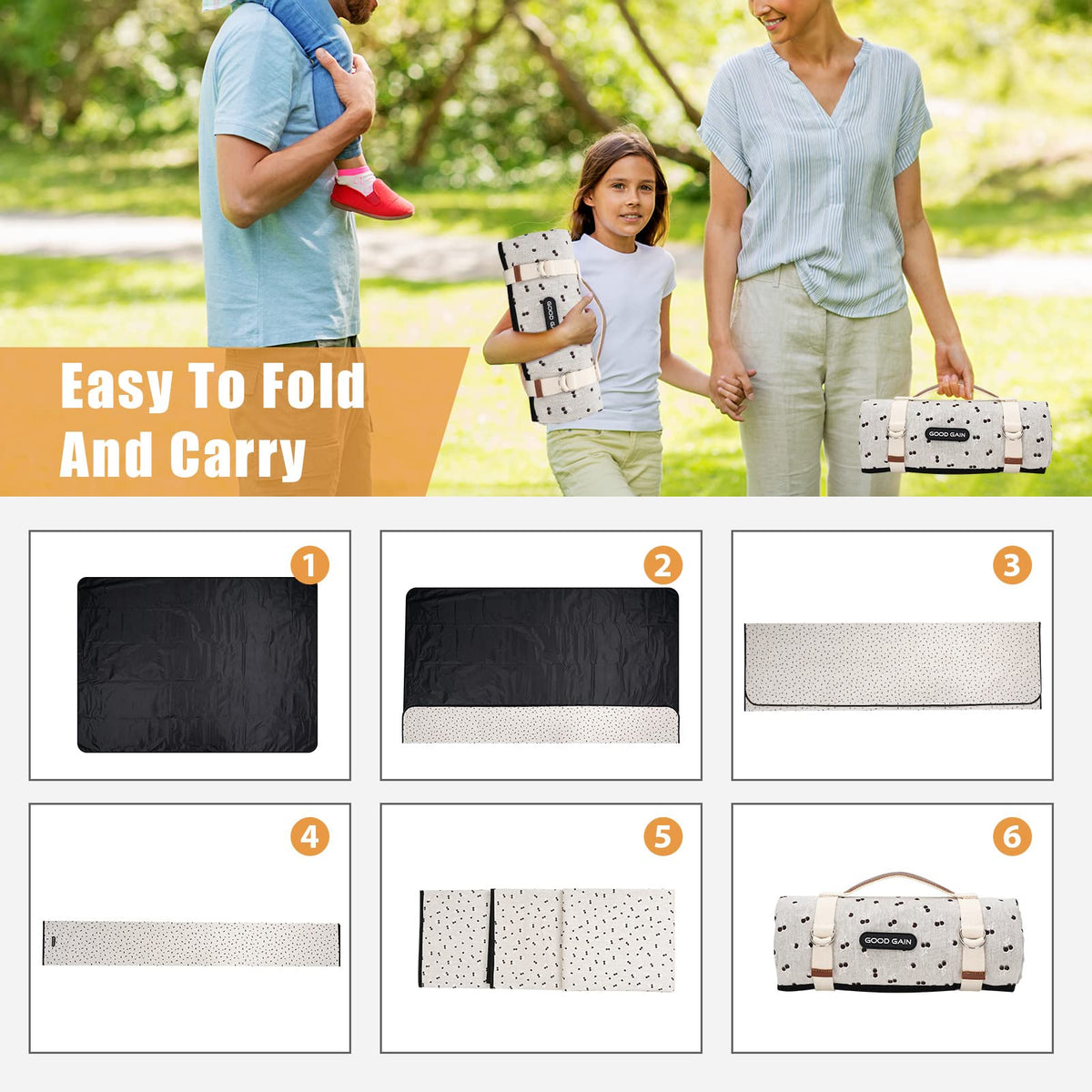 G GOOD GAIN outdoor blanket at the beach ready for family use