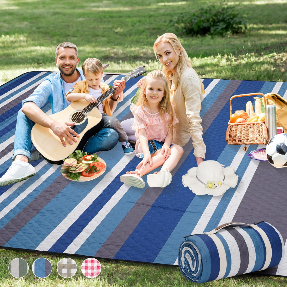 G GOOD GAIN blue strip picnic blanket, 80x80, perfect for spacious family picnics