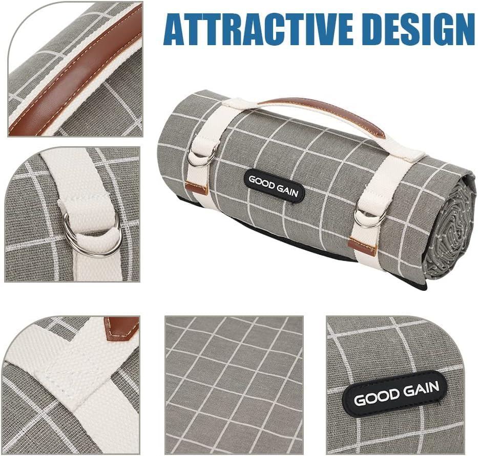 G GOOD GAIN picnic blanket with carry strap in use