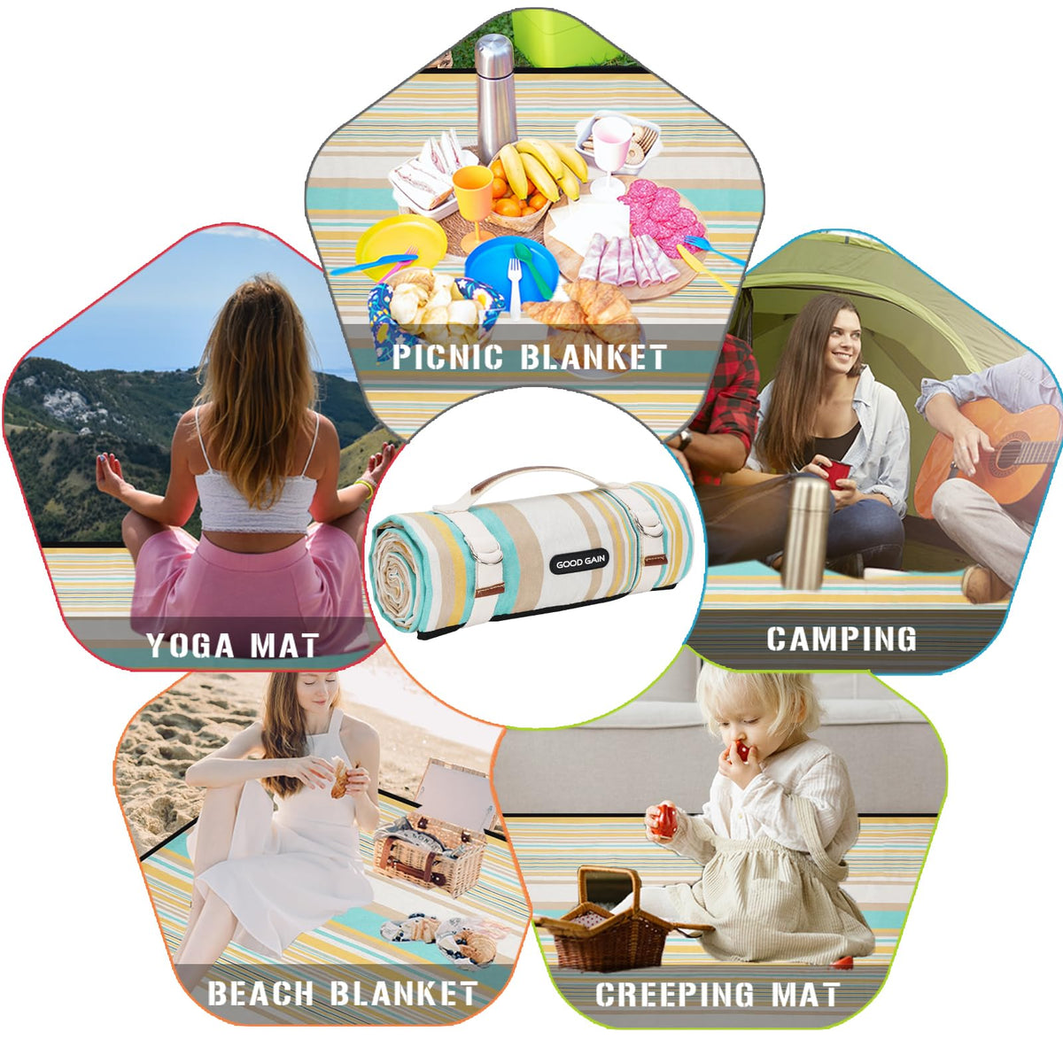 G GOOD GAIN picnic blanket machine washable for quick cleanup after use