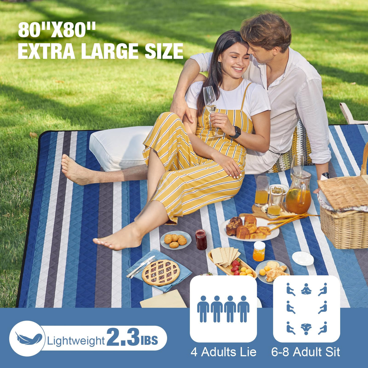 G GOOD GAIN picnic blanket with waterproof backing to stay dry on damp grass