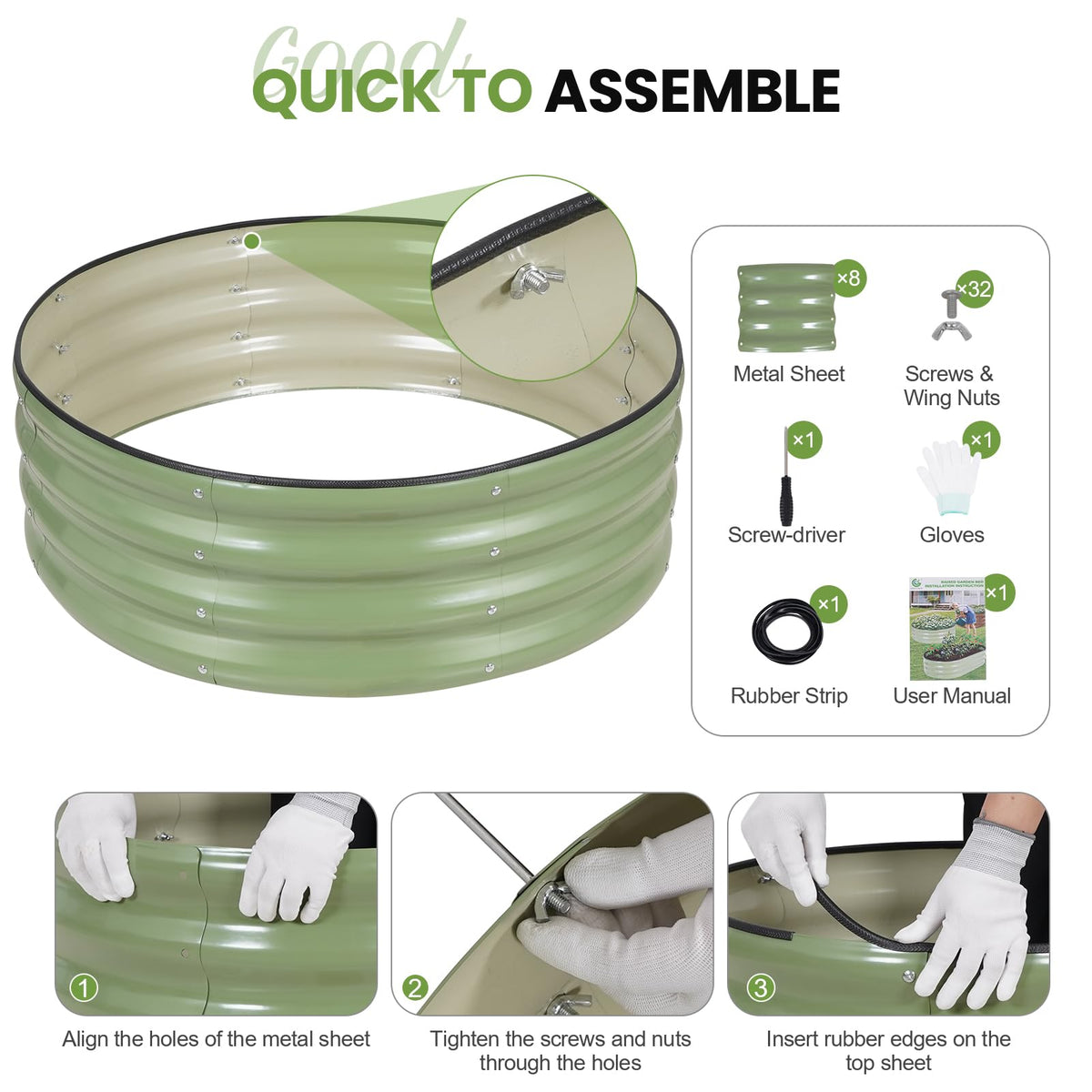G GOOD GAIN olive-green finish adds contemporary outdoor style.