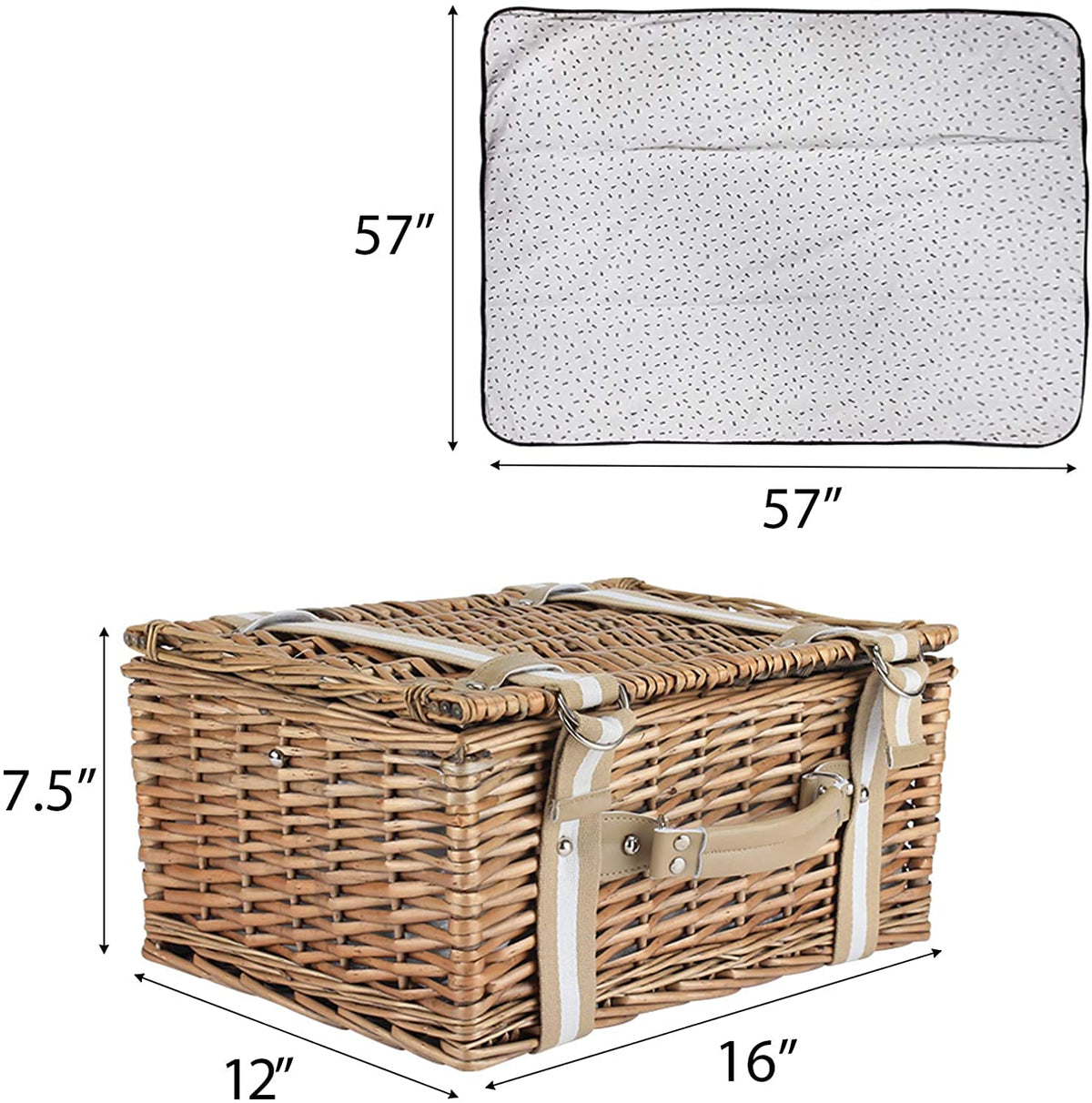 G GOOD GAIN Willow basket with dual canvas straps for easy carrying.
