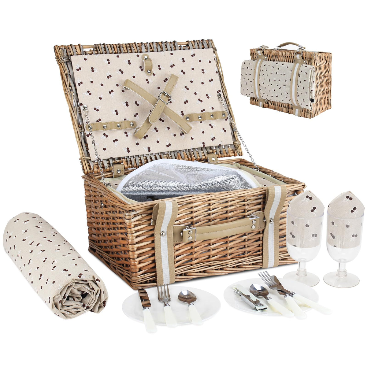 G GOOD GAIN Willow picnic basket with large capacity for outdoor meals.
