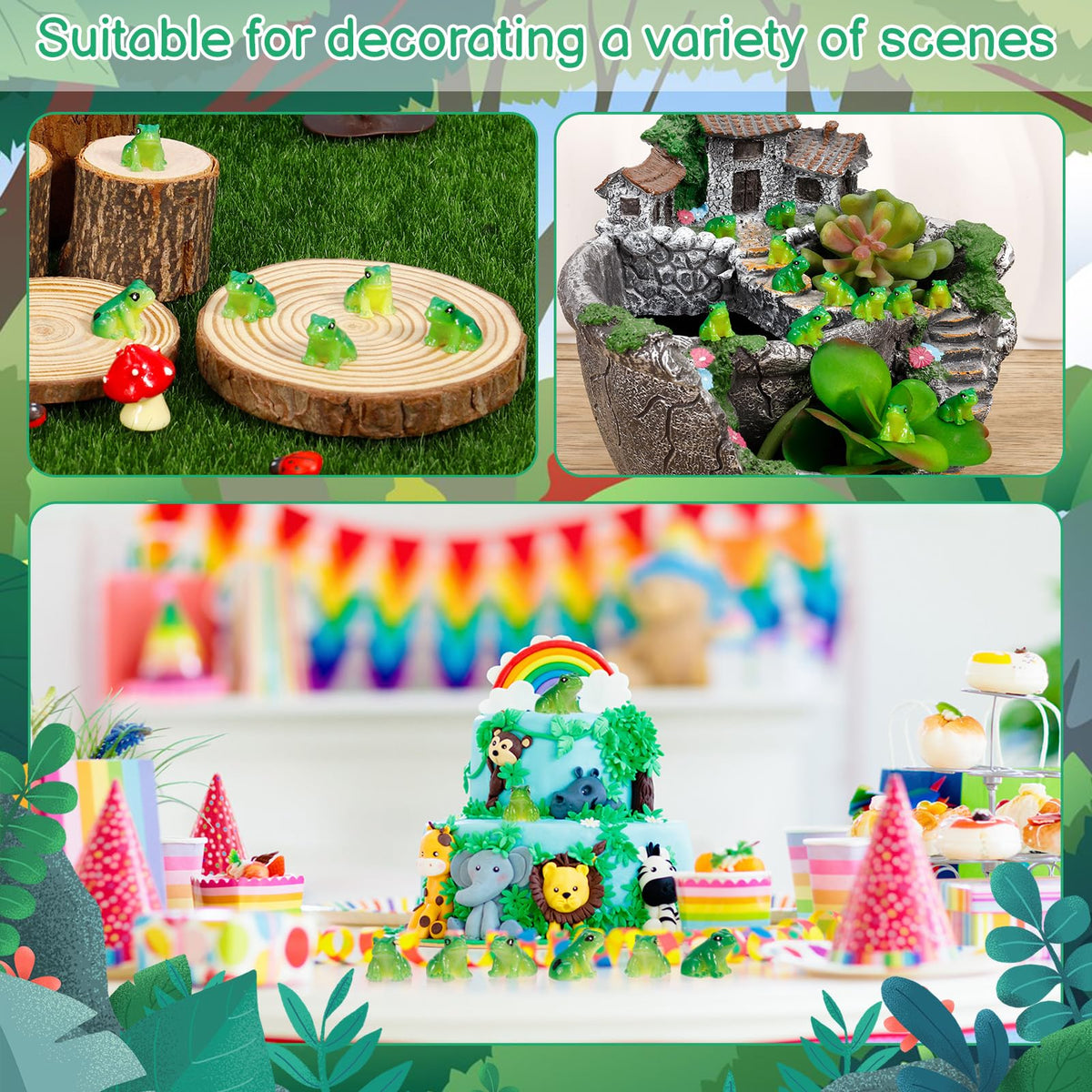 GGSTDDUP tiny green frog accents for cake toppers and party decorations.