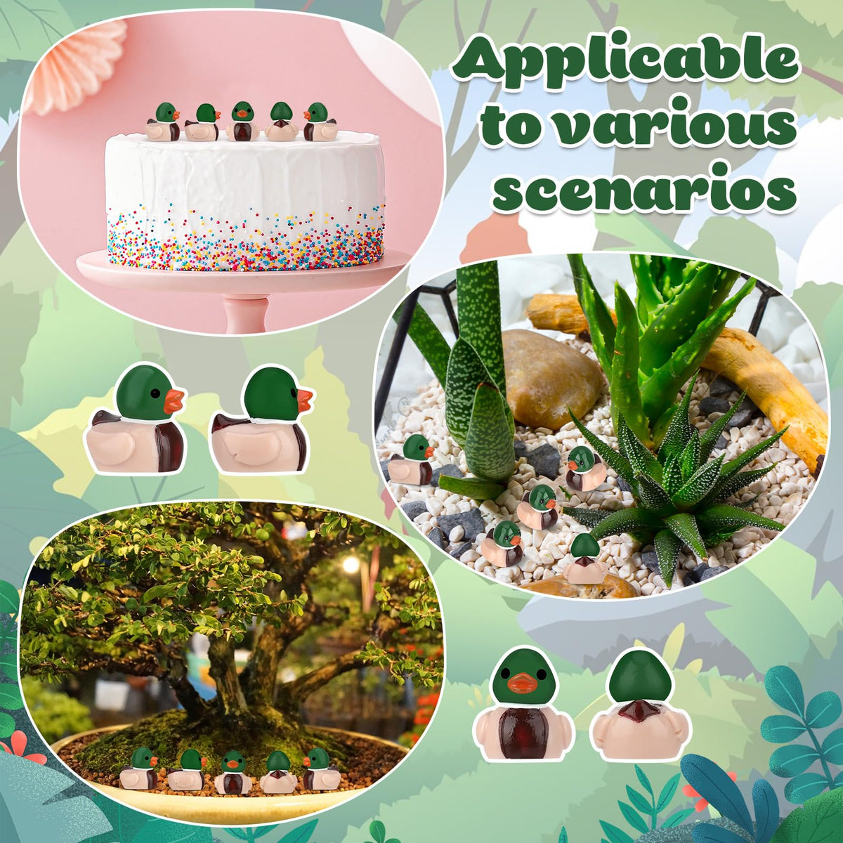 GGSTDDUP resin duck figurines arranged on a shelf display