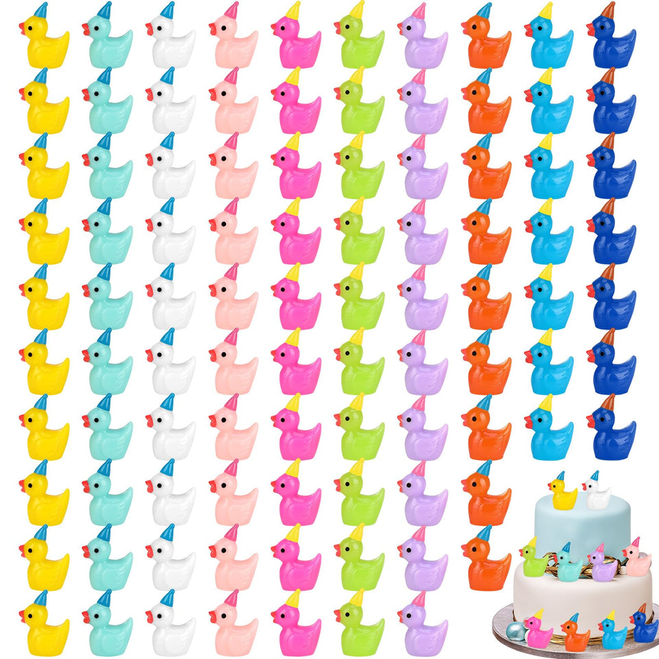 GGSTDDUP resin duck with party hat, colorful accent for dollhouses.