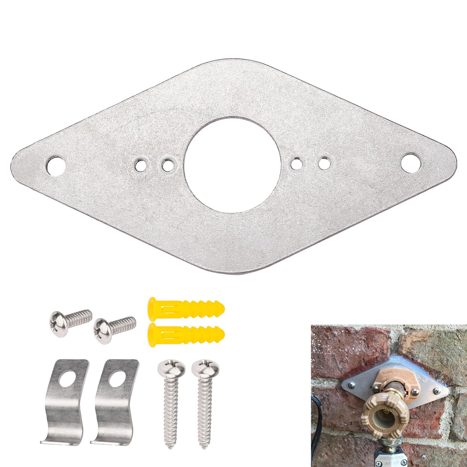 GGTE hose bib mounting plate exterior view shows durable aluminum construction for outdoor use.