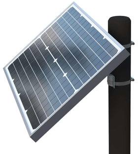 Ghost Controls AX30 solar panel mounted on round post for flexible installation