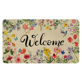 Ghroiep Spring Floral Welcome Door Mat vibrant blooms greet guests at the entry