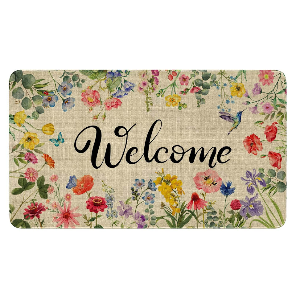 Ghroiep Spring Floral Welcome Door Mat vibrant blooms greet guests at the entry