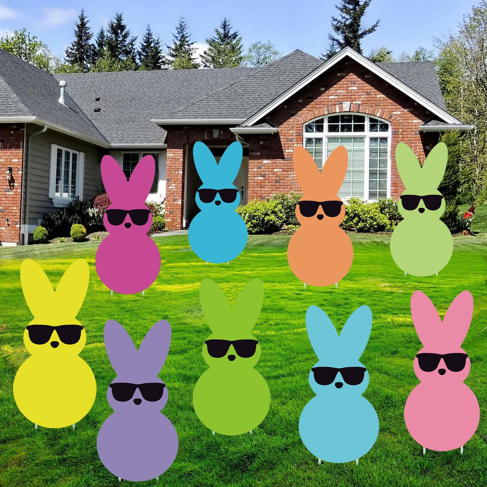 GHSJYO Easter bunny yard sign collection in vibrant colors for cheerful outdoor decor.